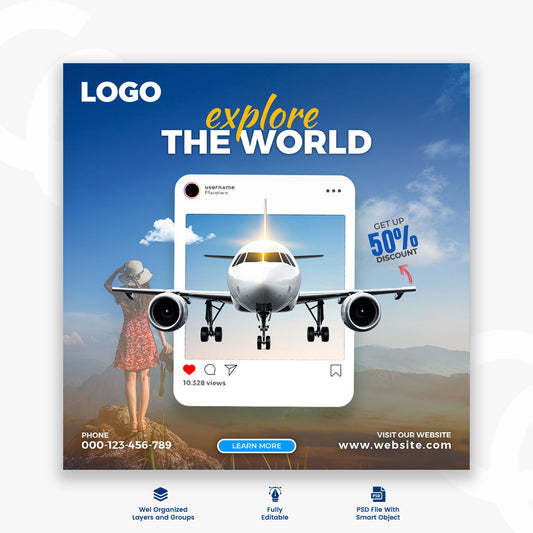Travel Agent Promotion Banner for Social Media Post Template