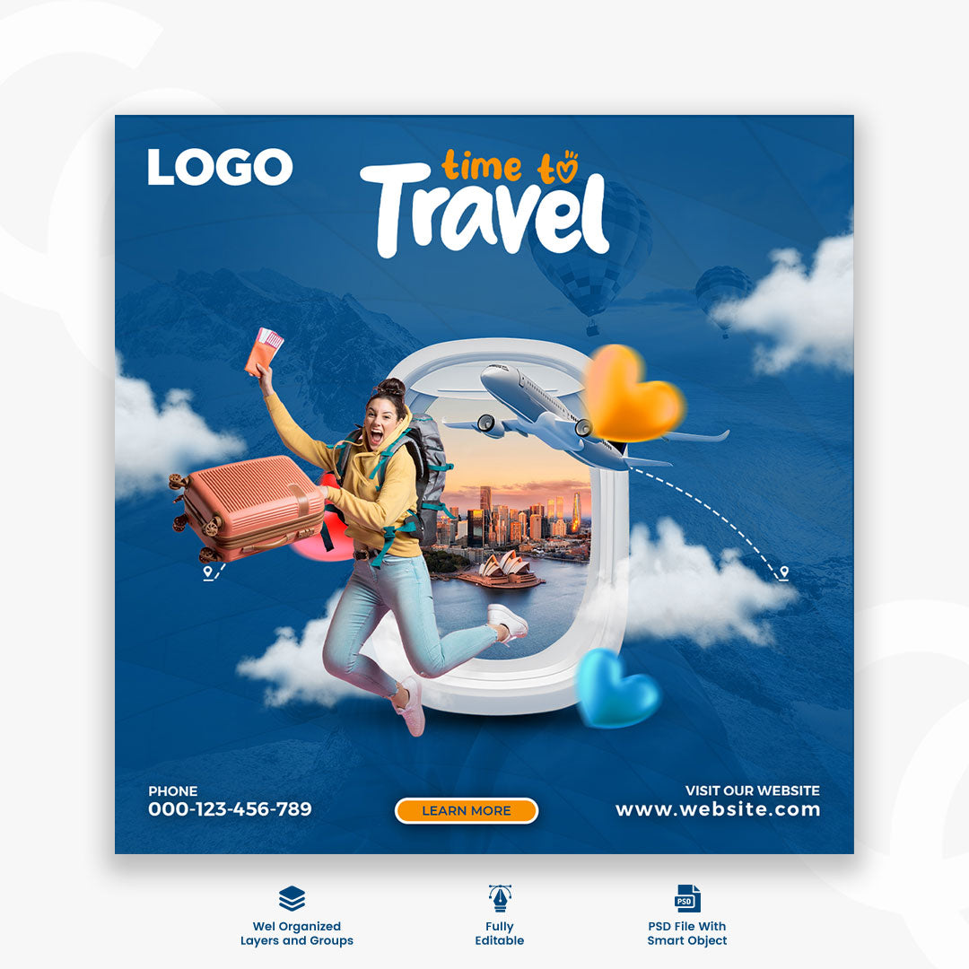 Social Media Travel Holiday Vacation Instagram Post & Tourism Web Banner Template