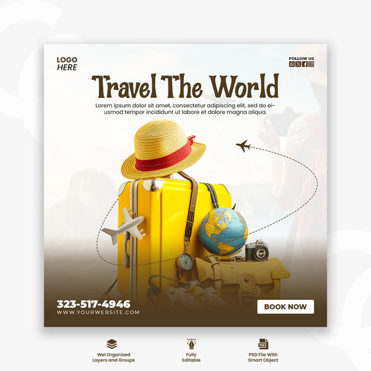 Travel and Tourism Social Media Template with Photo Frame