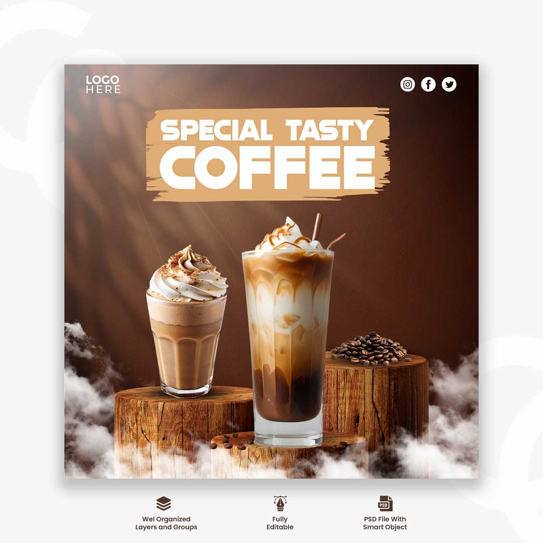 Coffee Shop Drink Menu Promotion Social Media Post Template